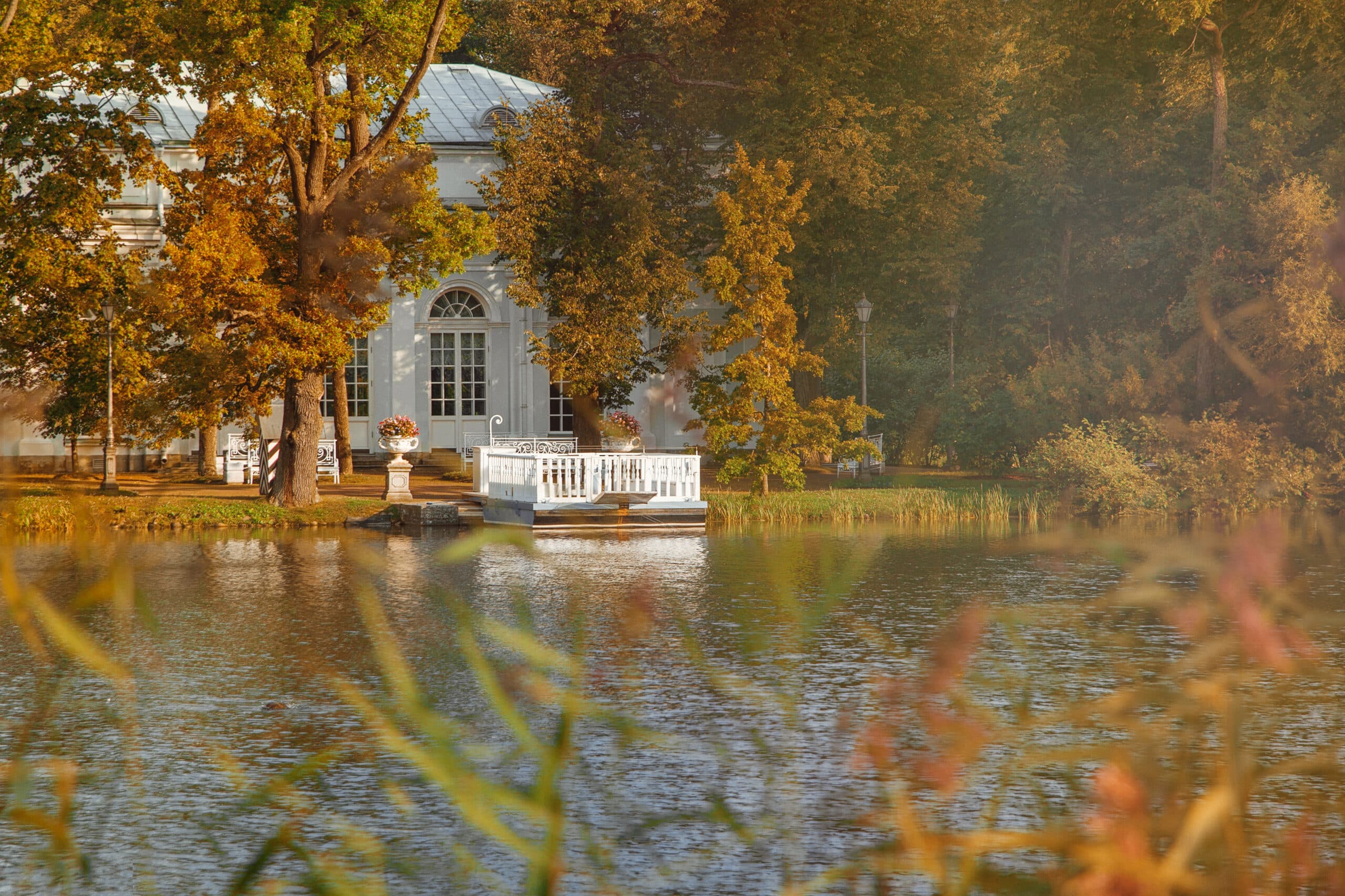 View of a hotel in front of a lake